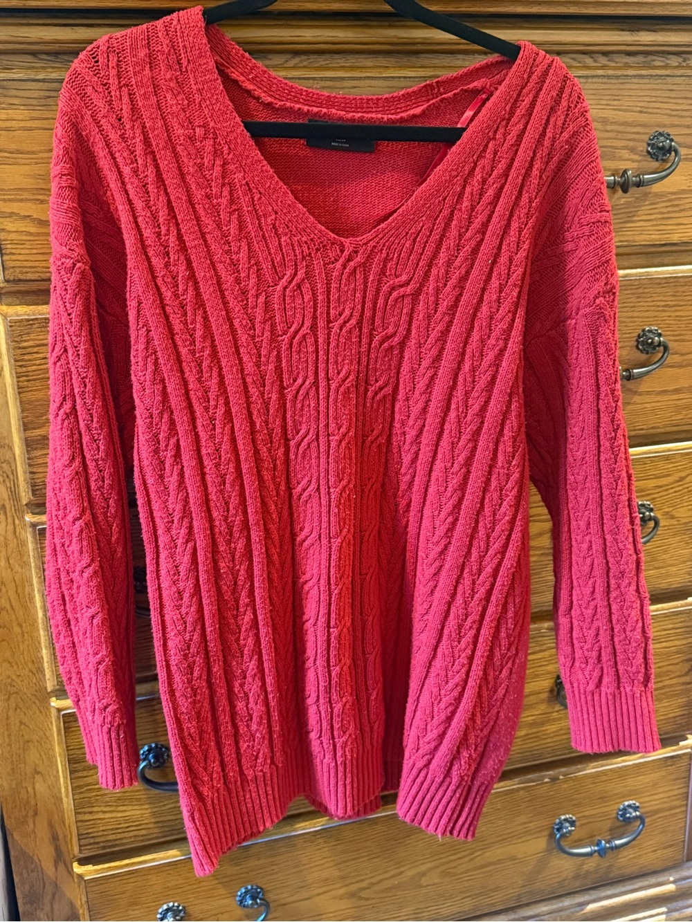 Lane Bryant Coral-Red Cable Knit V-Neck Sweater
